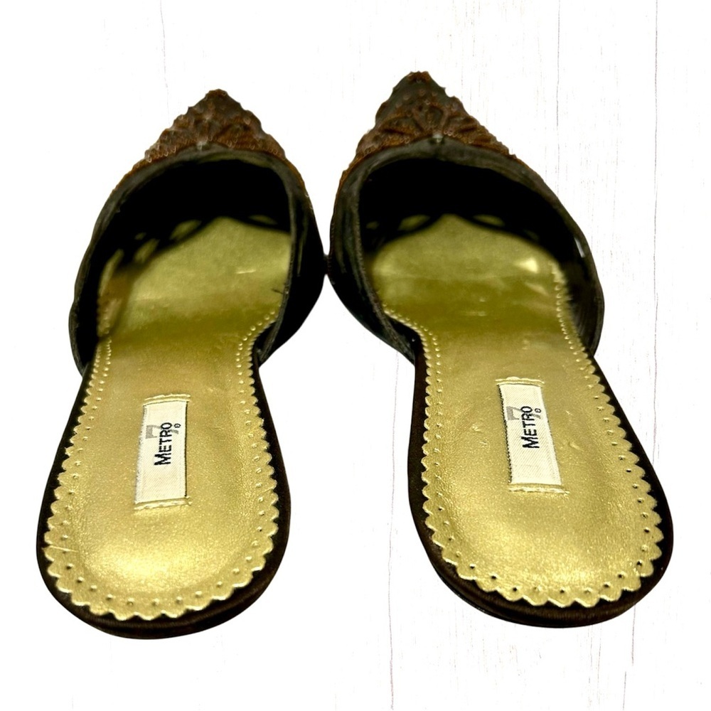 Vintage Metro 7 “Gypsy” Beaded Brown Satin Mule Kitten Heels. Size 7.5 - Picture 9 of 10